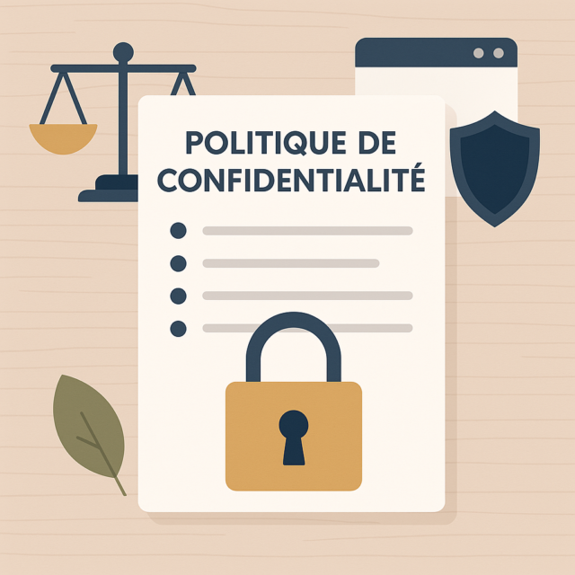 Document de politique de confidentialité de l'institut beauté Reflex Zen avec cadenas, balance et bouclier symbolisant la protection des données personnelles